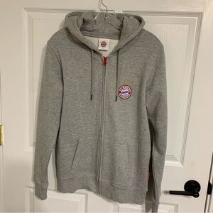 FC Bayern Munich Grey Zip-Up Hoodie Red Zipper Cotton Embroidered Large Soccer